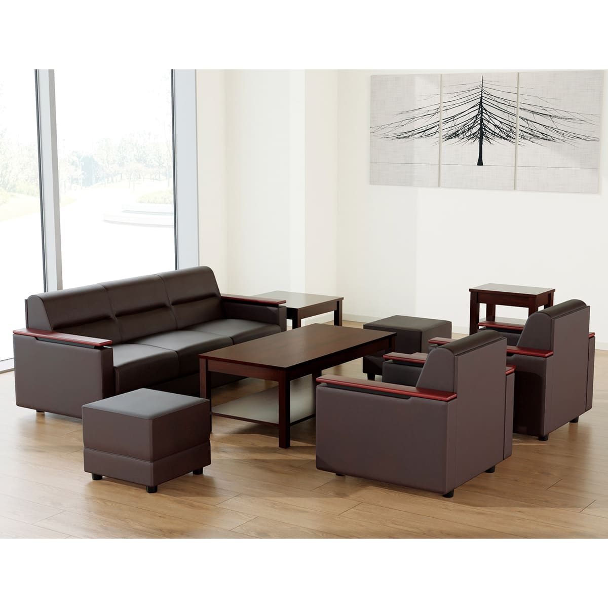 AICO製応接ソファ4脚＋天然木ローテーブルセット（バラ売り可） AICO 法人限定 応接セット 4点 5人用セット 応接ソファー 3人