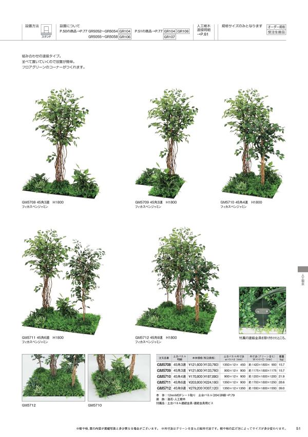 フロアグリーン 45角3連 フィカスベンジャミン H1800 GM5709のカタログ画像-1