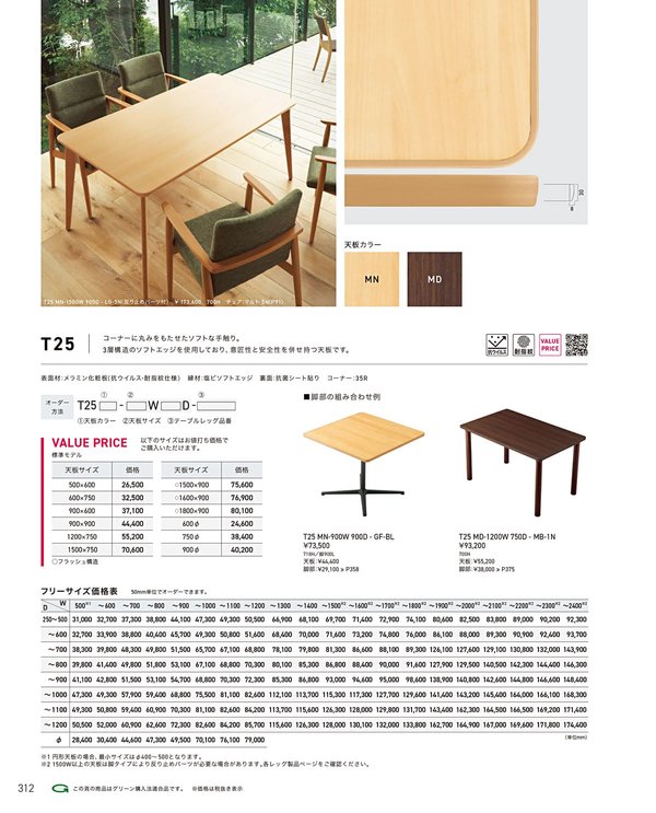 T25 抗ウイルスメラミン化粧板 塩ビソフトエッジのカタログ画像-1