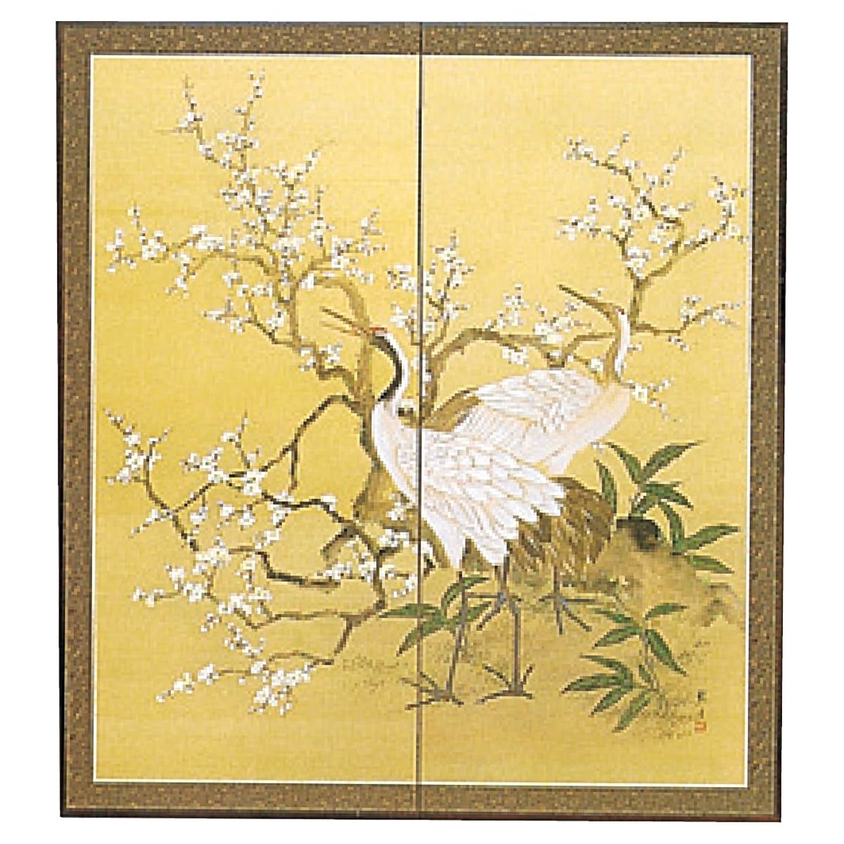 置物 屏風風 絵画 中国語 漆塗り風 卓上サイズ (松と鶴) Amazon.co.