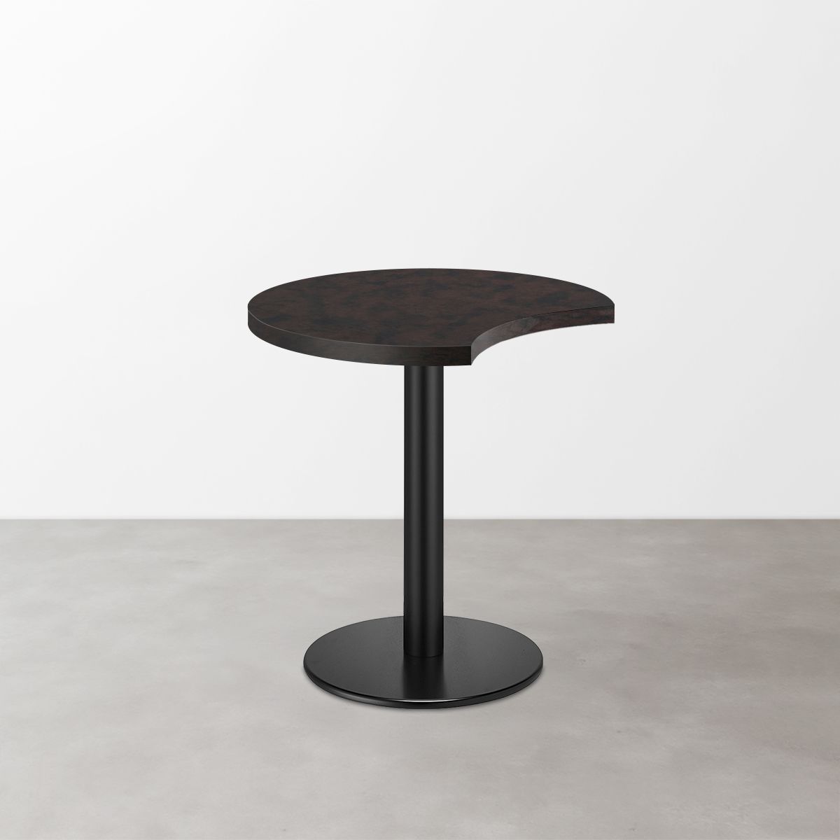 木目鏡面 スナックテーブル（三日月天板・φ500）ブラックブラウン 丸形ベース脚セット-画像1