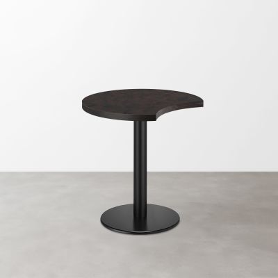 木目鏡面 スナックテーブル（三日月天板・φ500）ブラックブラウン 丸形ベース脚セット