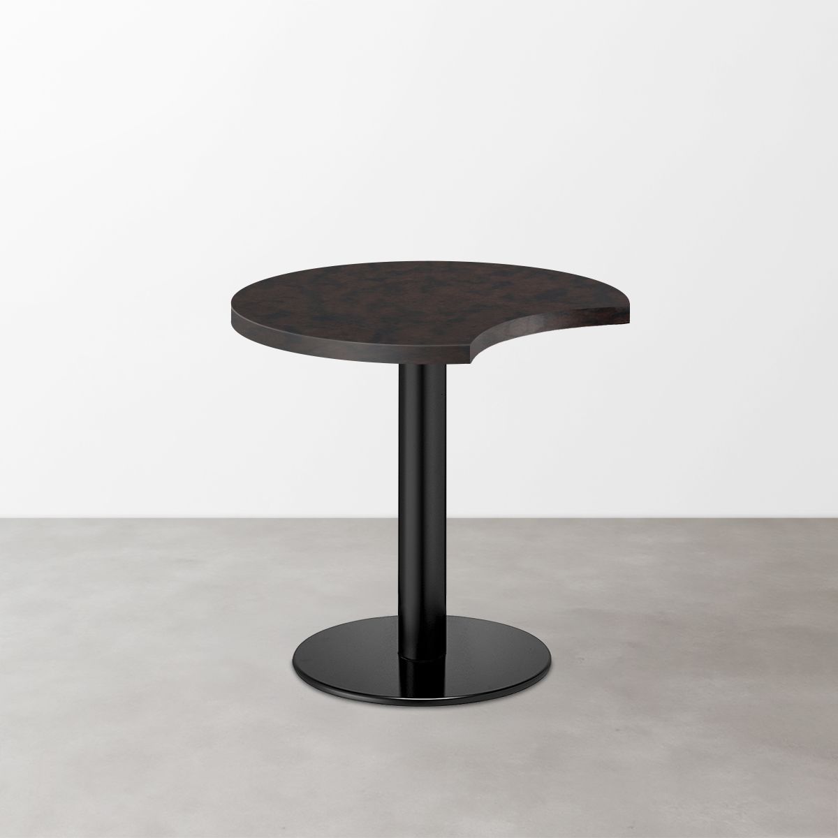 木目鏡面 スナックテーブル（三日月天板・φ600）ブラックブラウン 丸形ベース脚セット-画像1