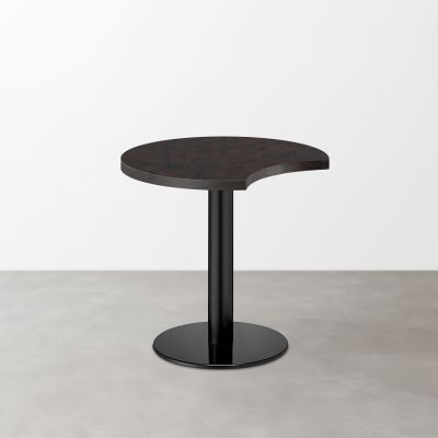 木目鏡面 スナックテーブル（三日月天板・φ600）ブラックブラウン 丸形ベース脚セット