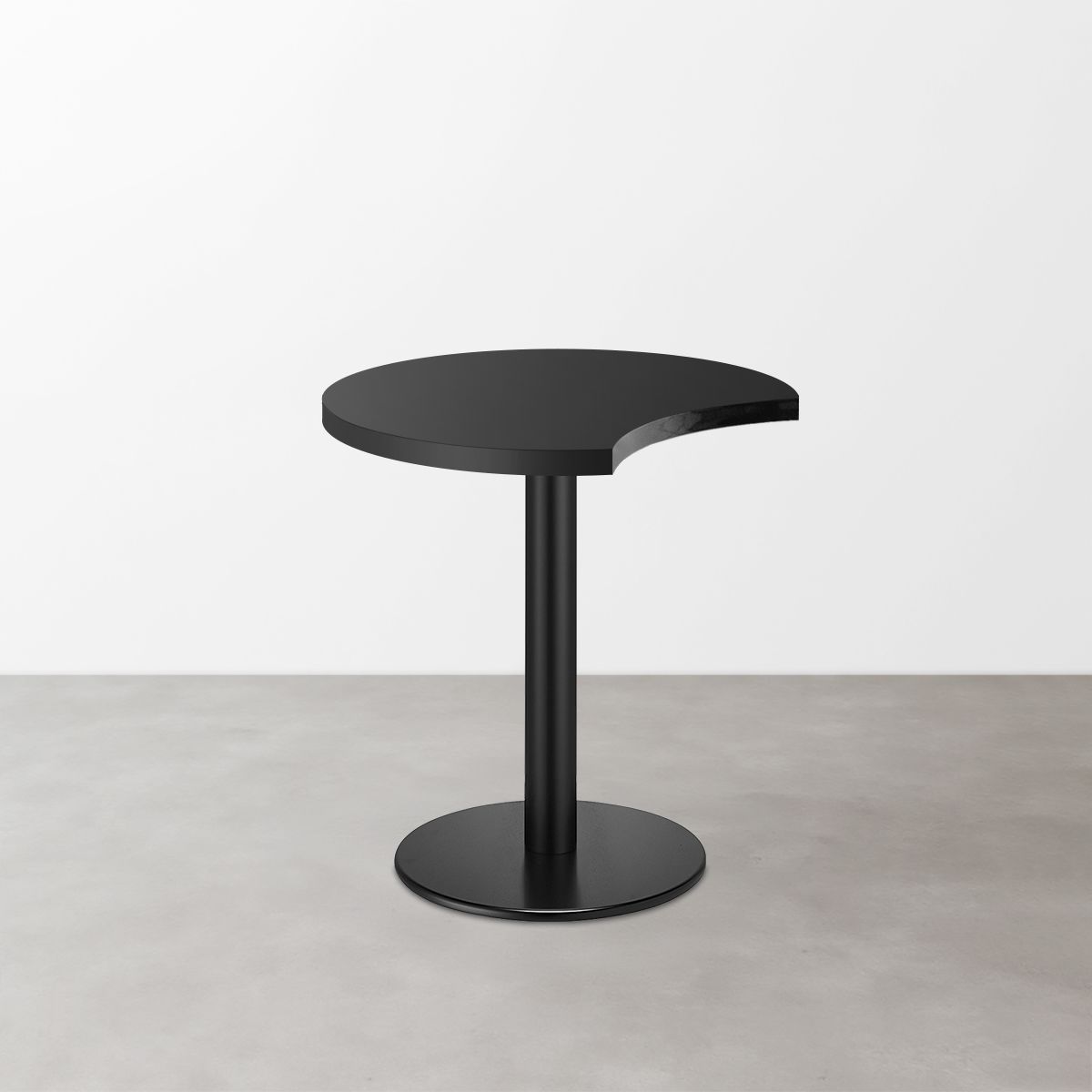 鏡面 スナックテーブル（三日月天板・φ500）グロスブラック 丸形ベース脚セット-画像1