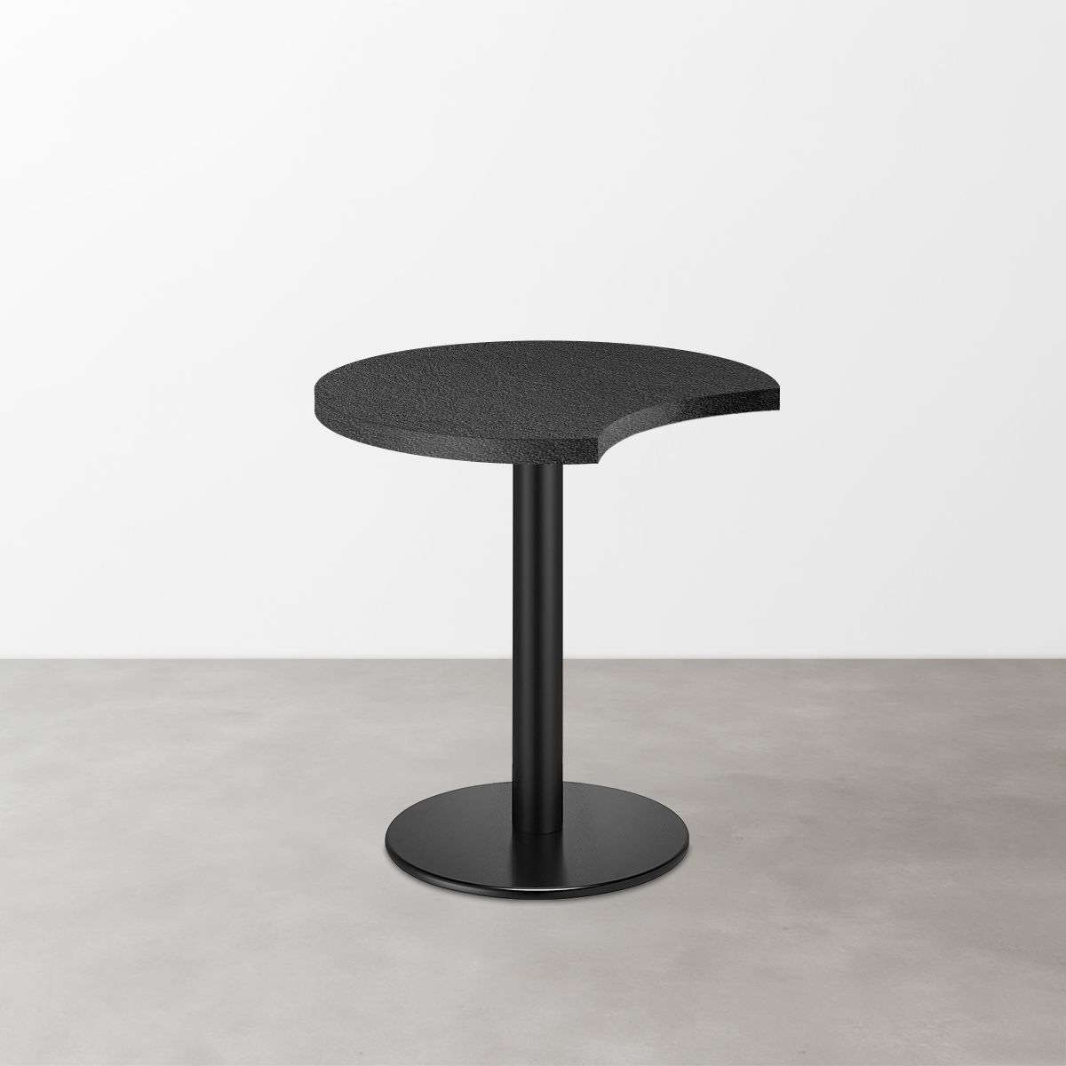 スナックテーブル（三日月天板・φ500）ブラック レザー調 光沢 丸形ベース脚セット-画像1