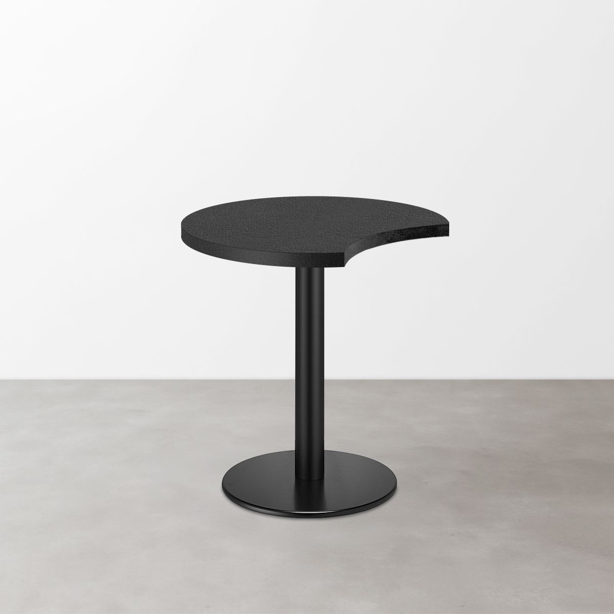 スナックテーブル（三日月天板・φ500）ブラック レザー調 つや消し 丸形ベース脚セット-画像1