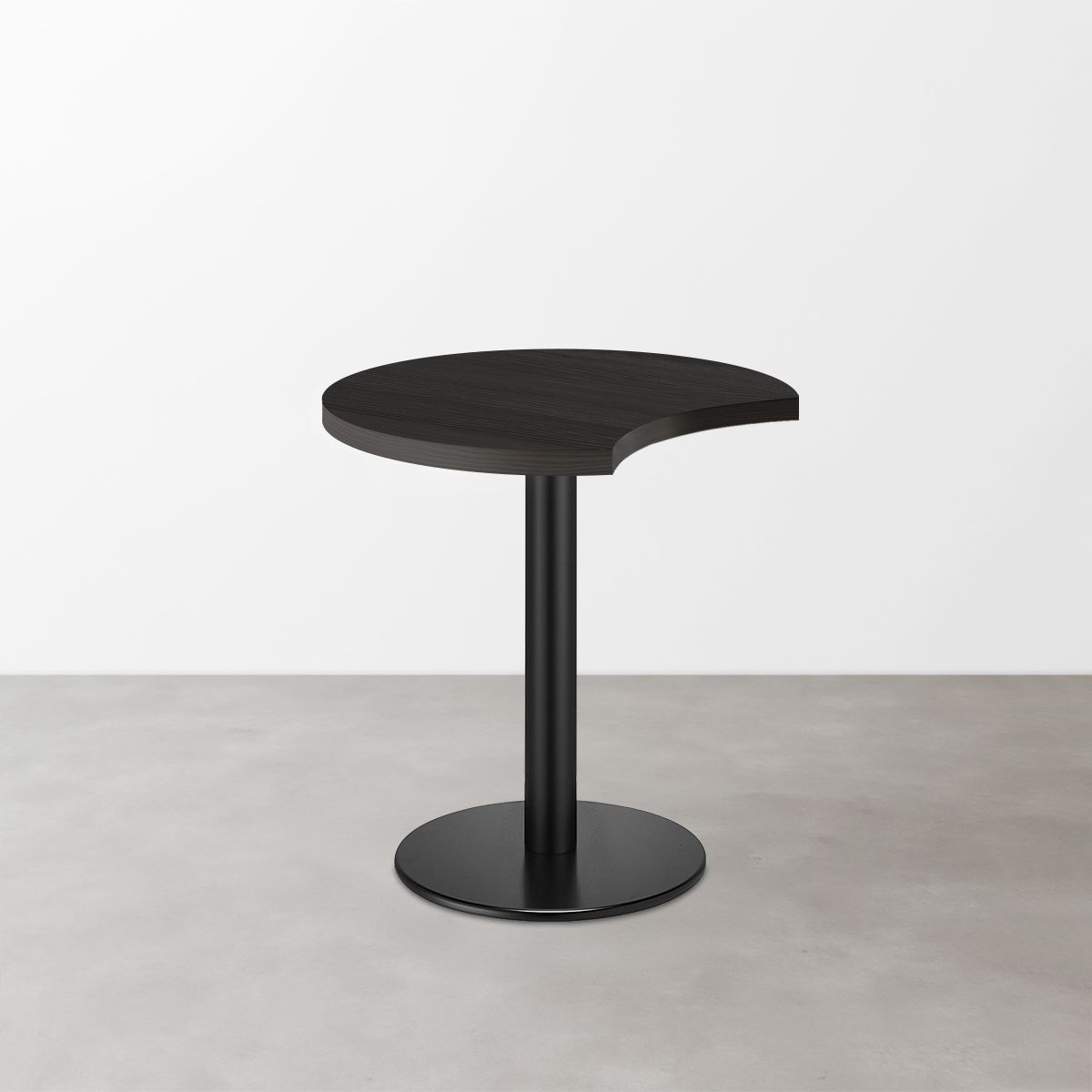 木目 スナックテーブル（三日月天板・φ500）ブラック 柾目 丸形ベース脚セット-画像1