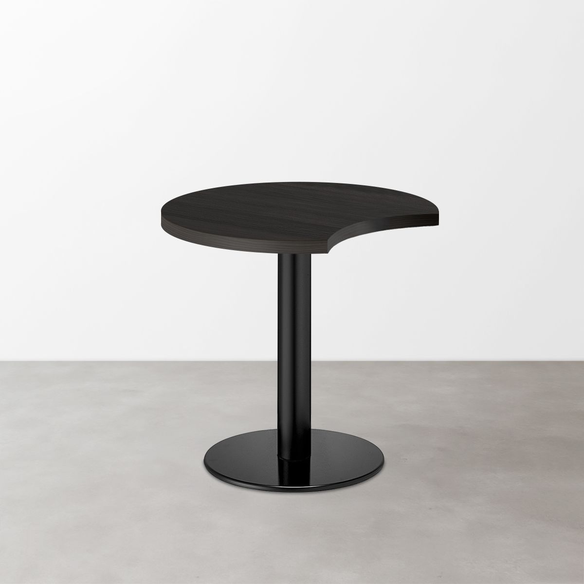 木目 スナックテーブル（三日月天板・φ600）ブラック 柾目 丸形ベース脚セット-画像1