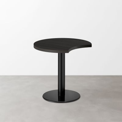 木目 スナックテーブル（三日月天板・φ600）ブラック 柾目 丸形ベース脚セット