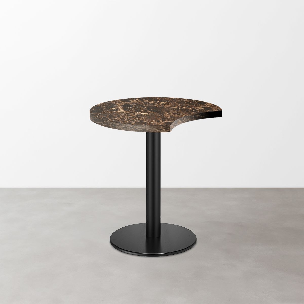 大理石柄 スナックテーブル（三日月天板・φ500）ブラウンマーブル（グロス）丸形ベース脚セット-画像1