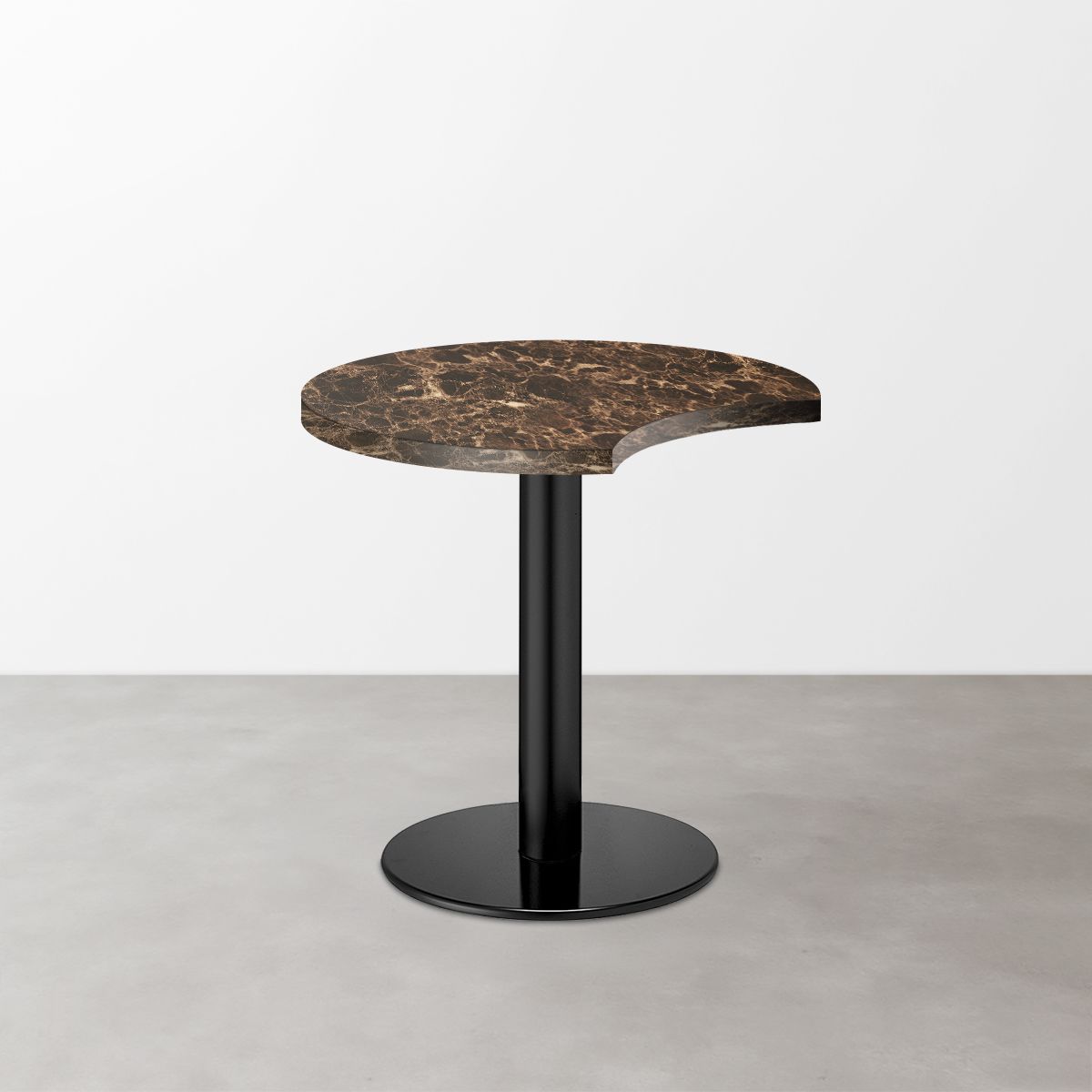 大理石柄 スナックテーブル（三日月天板・φ600）ブラウンマーブル（グロス）丸形ベース脚セット-画像1