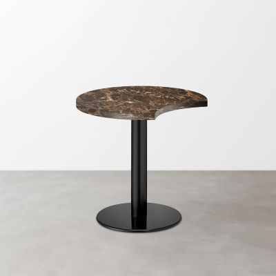 大理石柄 スナックテーブル（三日月天板・φ600）ブラウンマーブル（グロス）丸形ベース脚セット