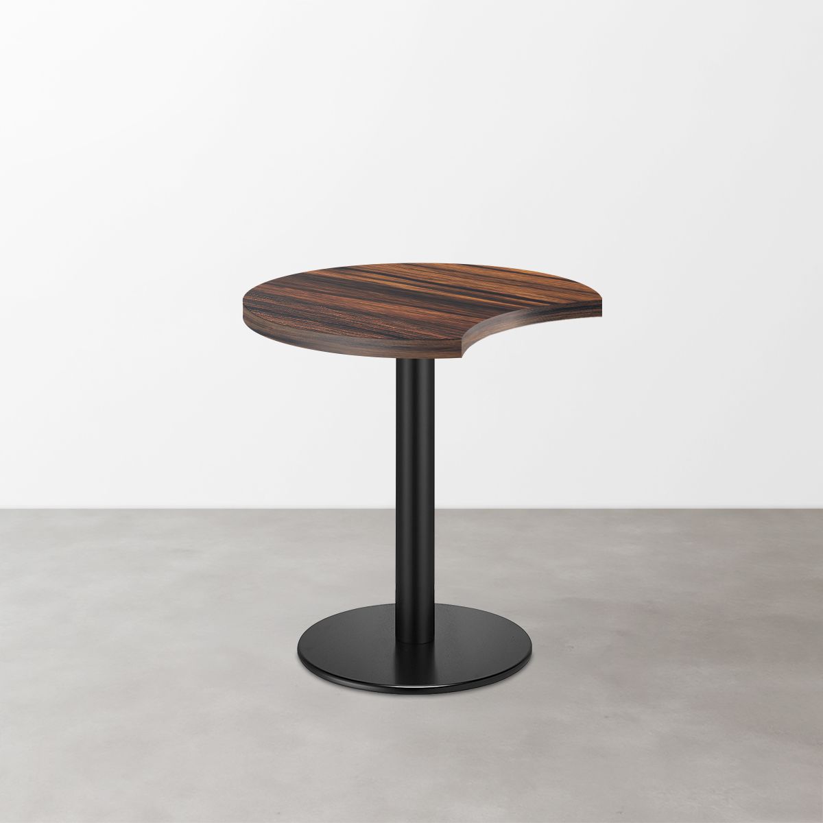 木目鏡面 スナックテーブル（三日月天板・φ500）ブラウンゼブラ 丸形ベース脚セット-画像1