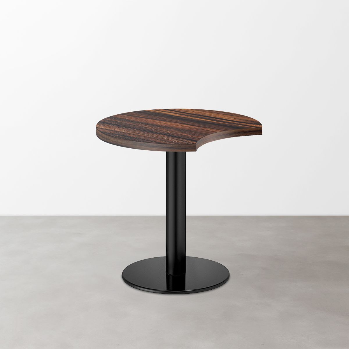 木目鏡面 スナックテーブル（三日月天板・φ600）ブラウンゼブラ 丸形ベース脚セット-画像1