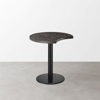 大理石柄 スナックテーブル（三日月天板・φ500）ダークマーブル（グロス）丸形ベース脚セット