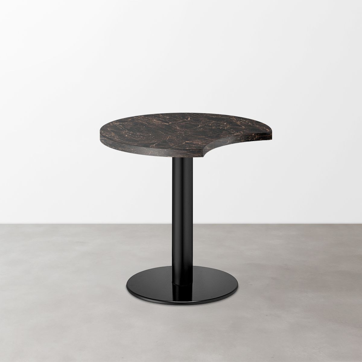 大理石柄 スナックテーブル（三日月天板・φ600）ダークマーブル（グロス）丸形ベース脚セット-画像1