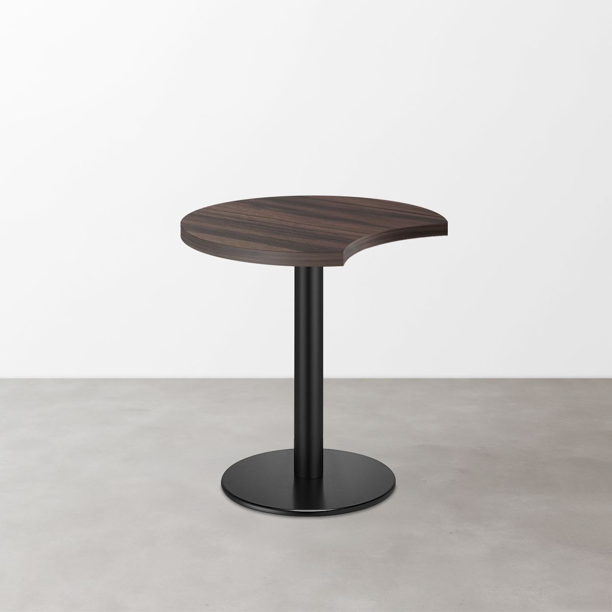 木目鏡面 スナックテーブル（三日月天板・φ500）グレイッシュブラウンゼブラ 丸形ベース脚セット-画像1