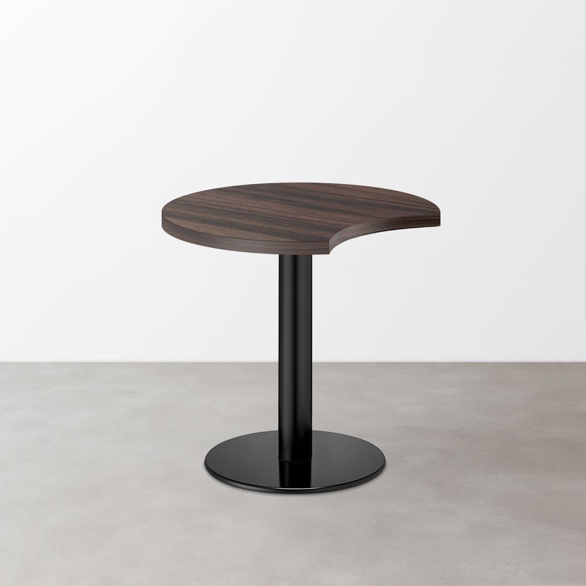 木目鏡面 スナックテーブル（三日月天板・φ600）グレイッシュブラウンゼブラ 丸形ベース脚セット-画像1