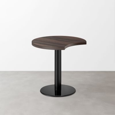 木目鏡面 スナックテーブル（三日月天板・φ600）グレイッシュブラウンゼブラ 丸形ベース脚セット