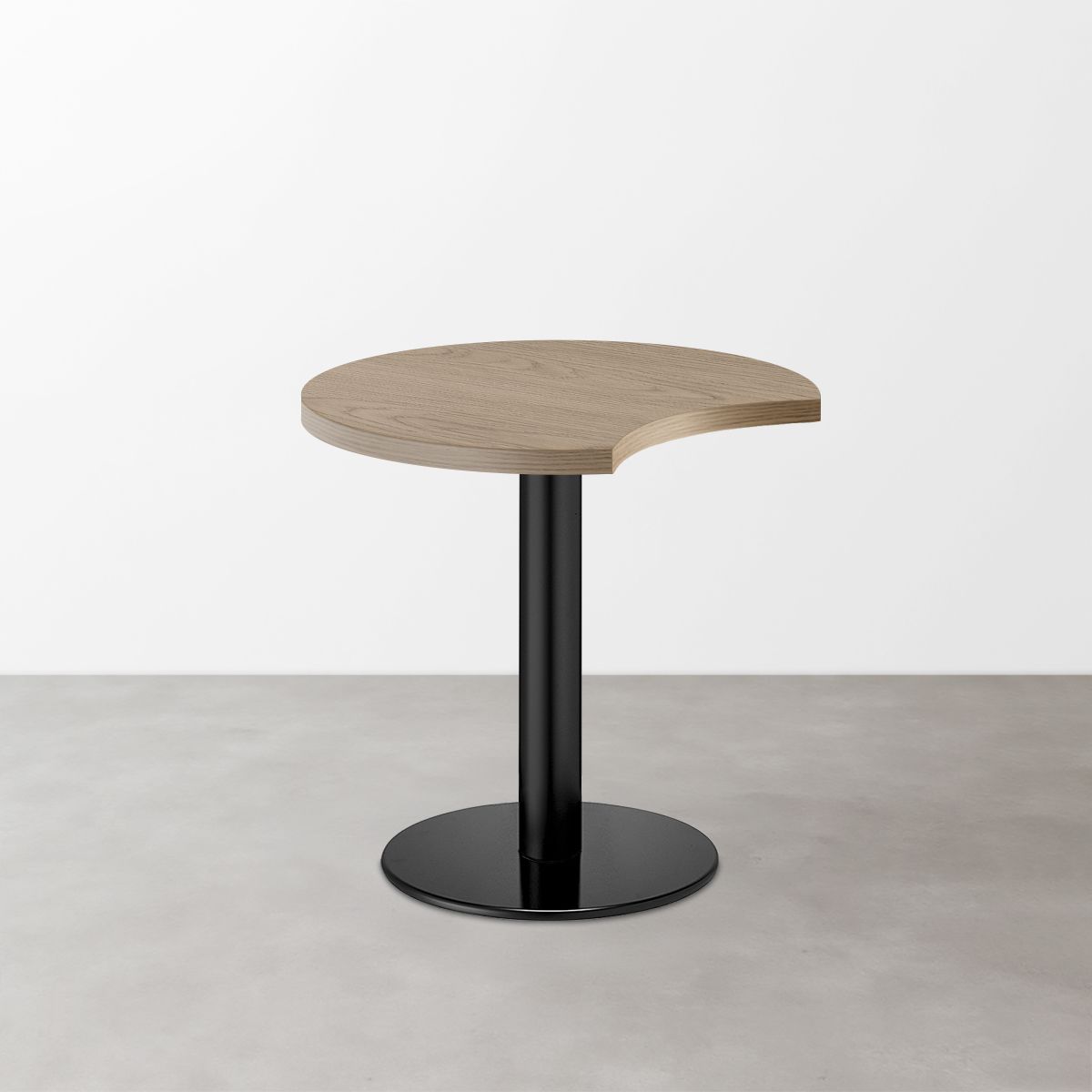 木目 スナックテーブル（三日月天板・φ600）グレイッシュベージュ 丸形ベース脚セット-画像1