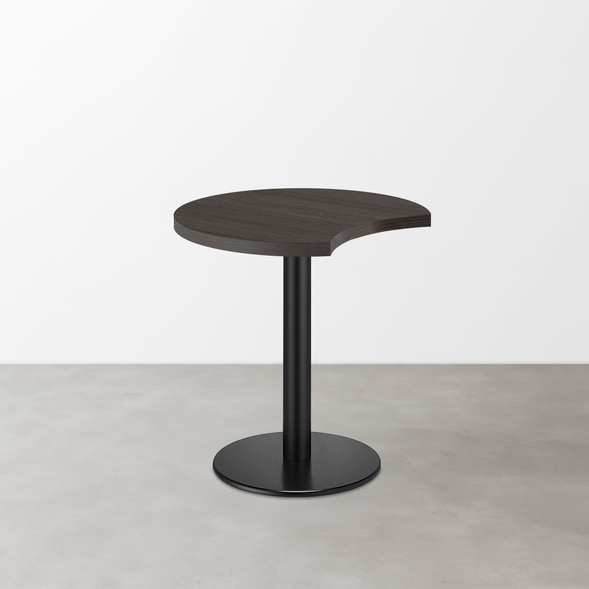 木目 スナックテーブル（三日月天板・φ500）グレイッシュブラック 丸形ベース脚セット-画像1
