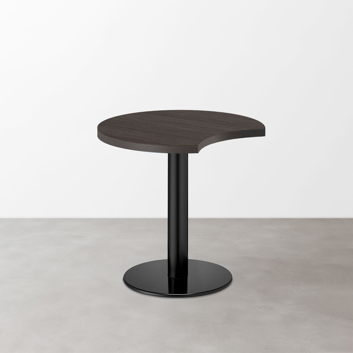木目 スナックテーブル（三日月天板・φ600）グレイッシュブラック 丸形ベース脚セット-画像1