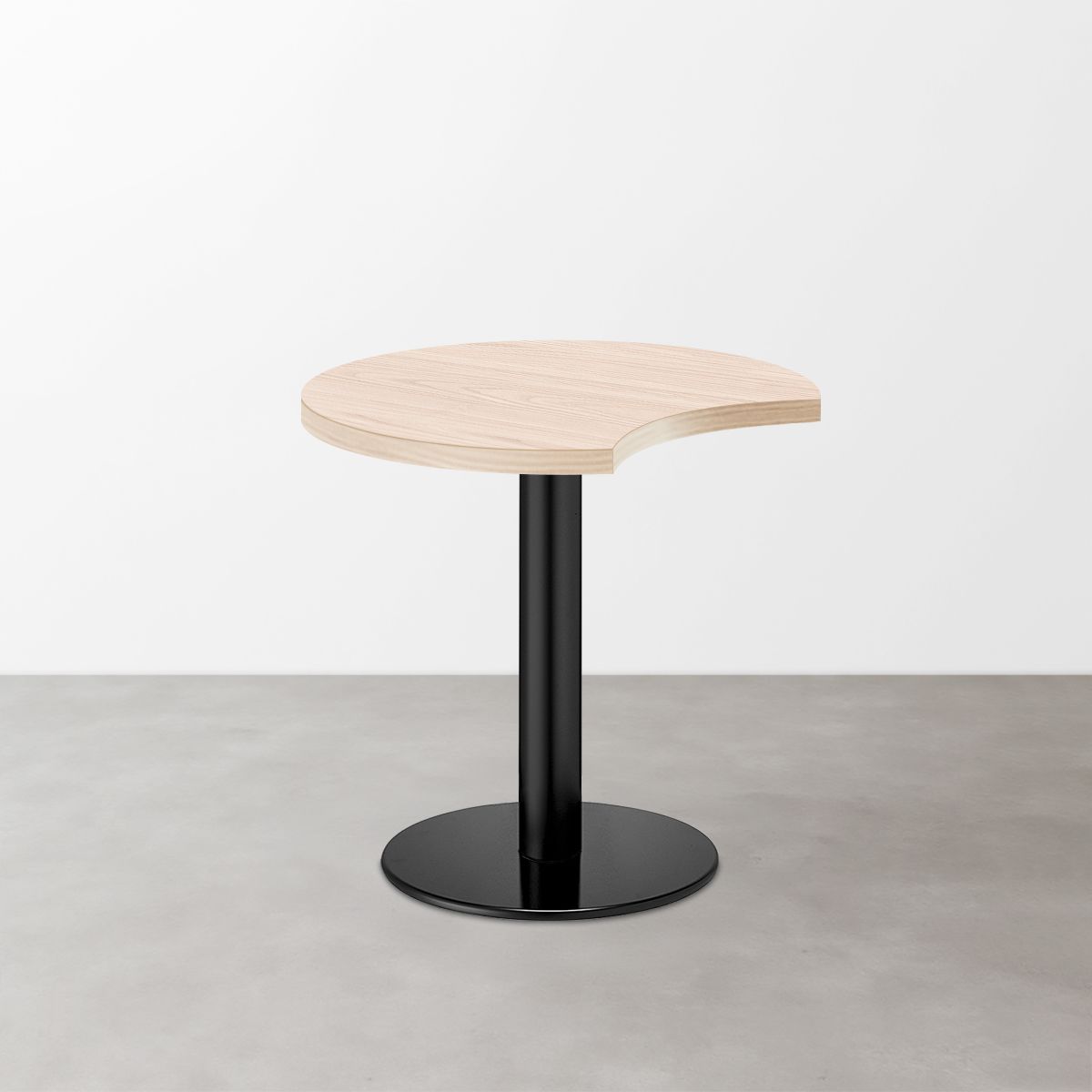 木目 スナックテーブル（三日月天板・φ600）グレイッシュナチュラル 丸形ベース脚セット-画像1