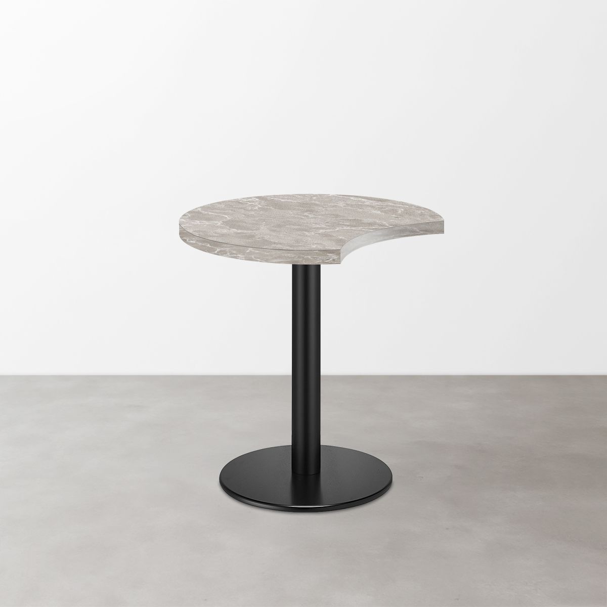 大理石柄 スナックテーブル（三日月天板・φ500）グレーマーブル（グロス）丸形ベース脚セット-画像1