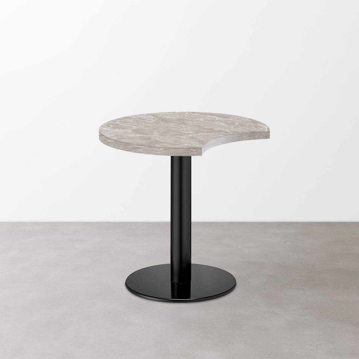 大理石柄 スナックテーブル（三日月天板・φ600）グレーマーブル（グロス）丸形ベース脚セット-画像1