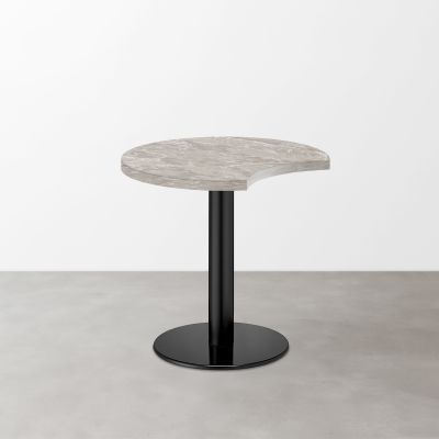 大理石柄 スナックテーブル（三日月天板・φ600）グレーマーブル（グロス）丸形ベース脚セット