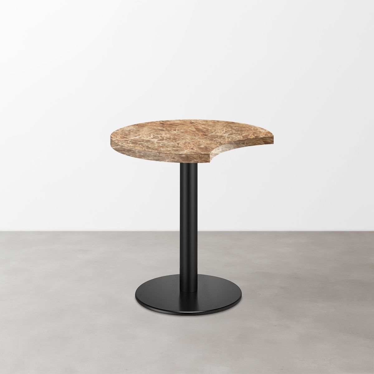 大理石柄 スナックテーブル（三日月天板・φ550）ミディアムマーブル（グロス）丸形ベース脚セット-画像1