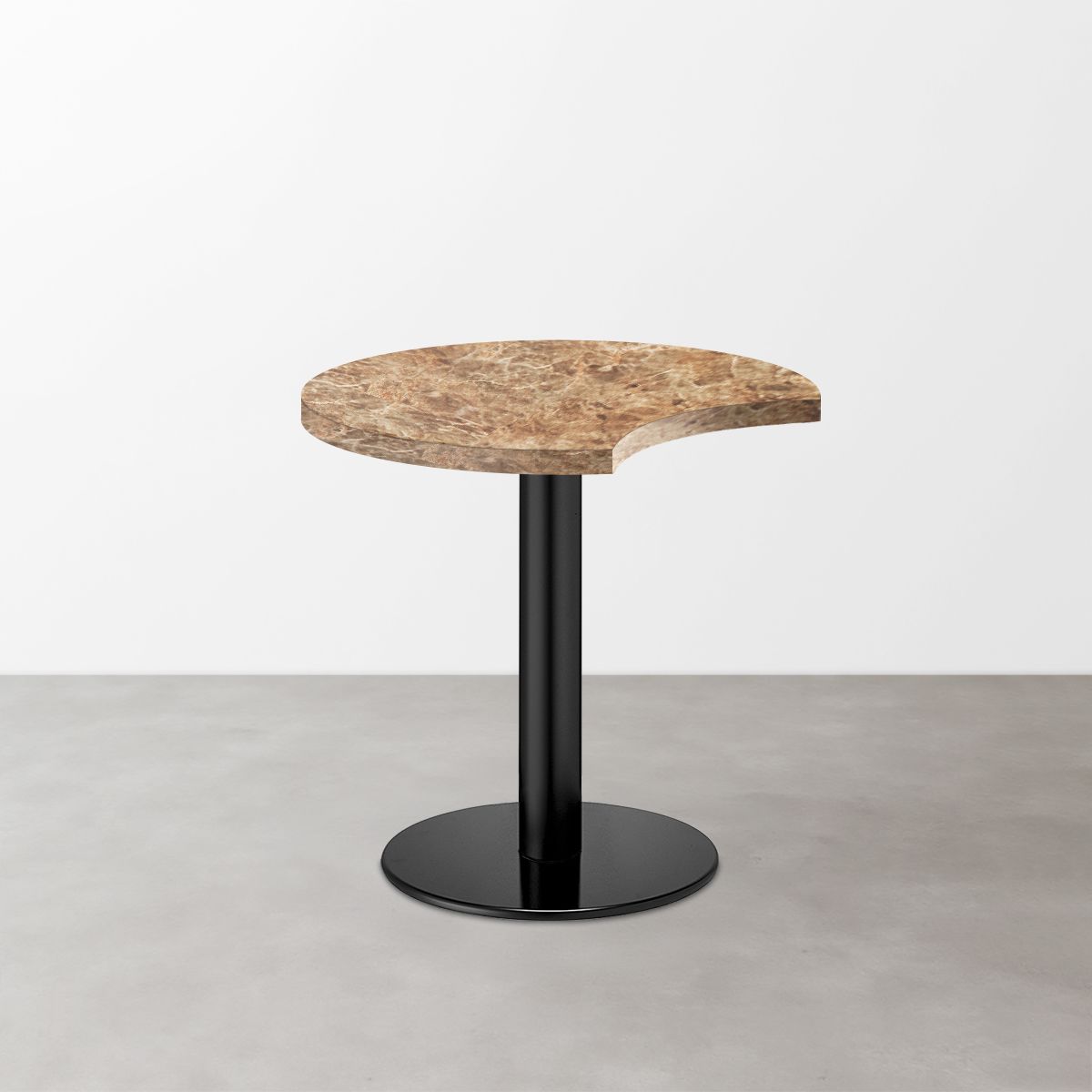 大理石柄 スナックテーブル（三日月天板・φ600）ミディアムマーブル（グロス）丸形ベース脚セット-画像1