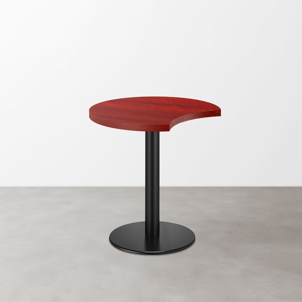 木目鏡面 スナックテーブル（三日月天板・φ550）レッドゼブラ 丸形ベース脚セット-画像1