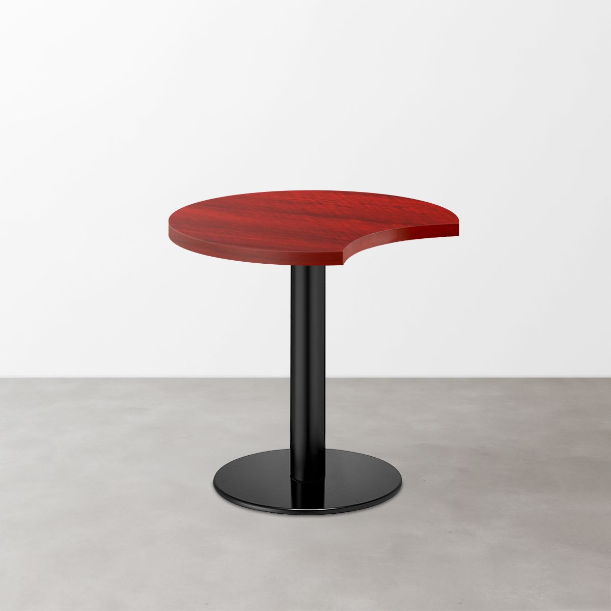 木目鏡面 スナックテーブル（三日月天板・φ600）レッドゼブラ 丸形ベース脚セット-画像1