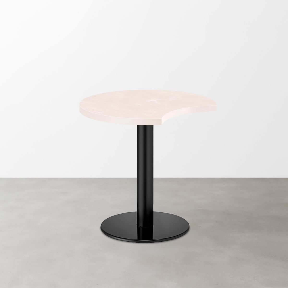 大理石柄 スナックテーブル（三日月天板・φ600）ローズマーブル（グロス）丸形ベース脚セット-画像1