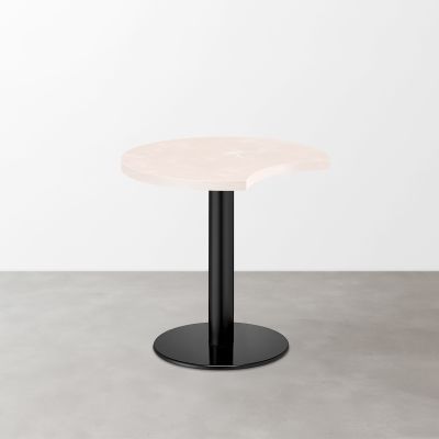 大理石柄 スナックテーブル（三日月天板・φ600）ローズマーブル（グロス）丸形ベース脚セット