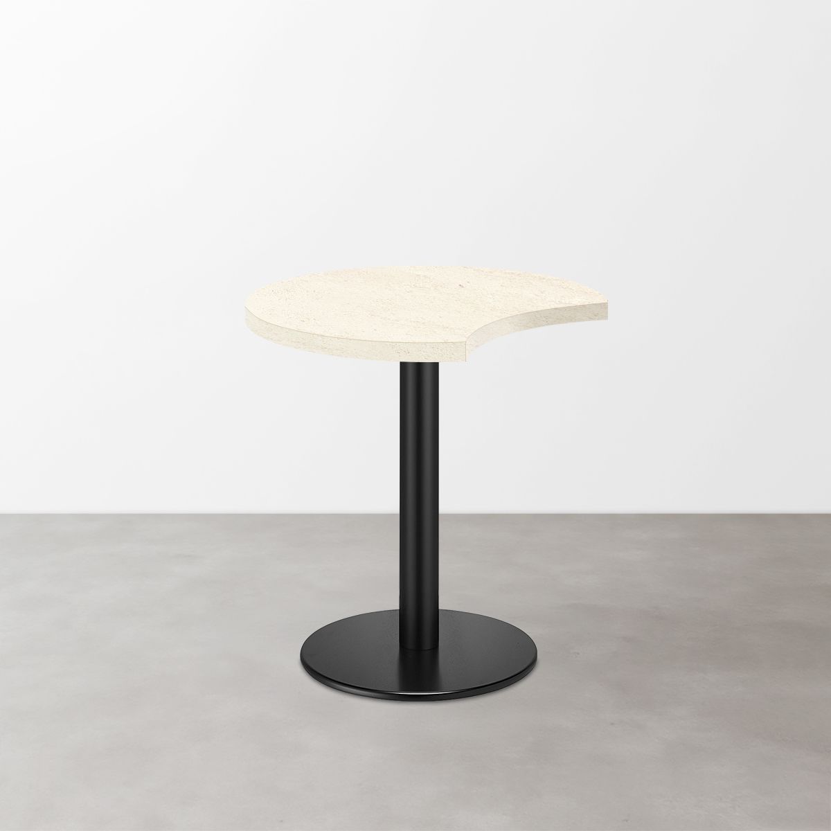 大理石柄 スナックテーブル（三日月天板・φ500）ホワイトベージュ（マット）丸形ベース脚セット-画像1