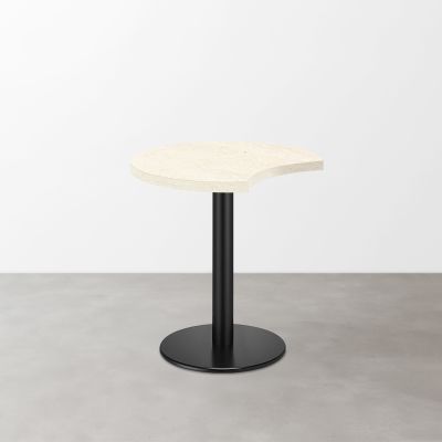 大理石柄 スナックテーブル（三日月天板・φ500）ホワイトベージュ（マット）丸形ベース脚セット