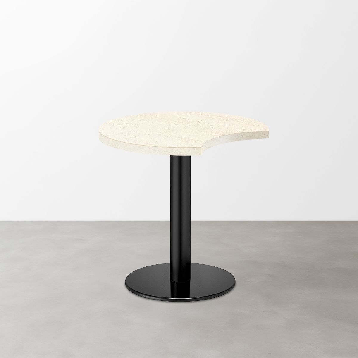 大理石柄 スナックテーブル（三日月天板・φ600）ホワイトベージュ（マット）丸形ベース脚セット-画像1