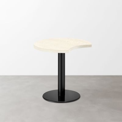 大理石柄 スナックテーブル（三日月天板・φ600）ホワイトベージュ（マット）丸形ベース脚セット