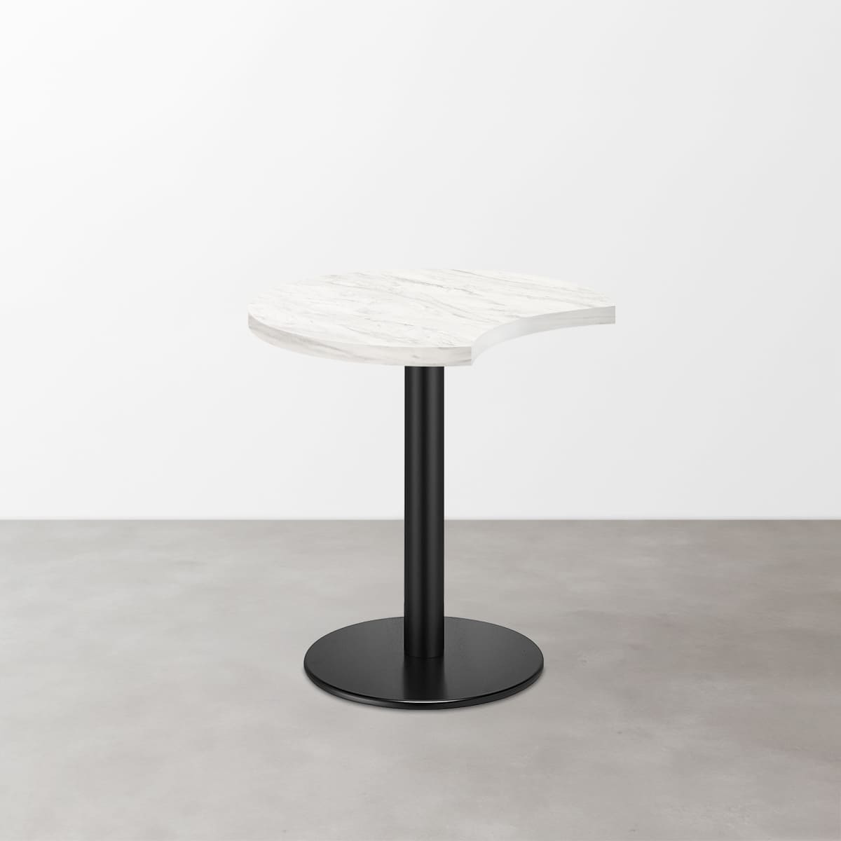 大理石柄 スナックテーブル（三日月天板・φ500）ホワイトグレー（マット）丸形ベース脚セット-画像1