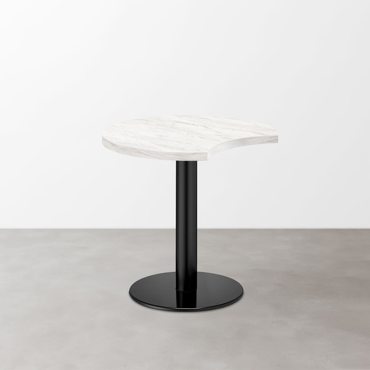 大理石柄 スナックテーブル（三日月天板・φ600）ホワイトグレー（マット）丸形ベース脚セット-画像1