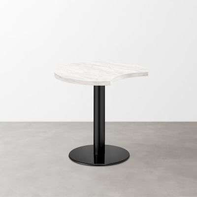 大理石柄 スナックテーブル（三日月天板・φ600）ホワイトグレー（マット）丸形ベース脚セット