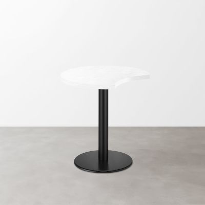 鏡面 スナックテーブル（三日月天板・φ500）ホワイトセラミック 丸形ベース脚セット