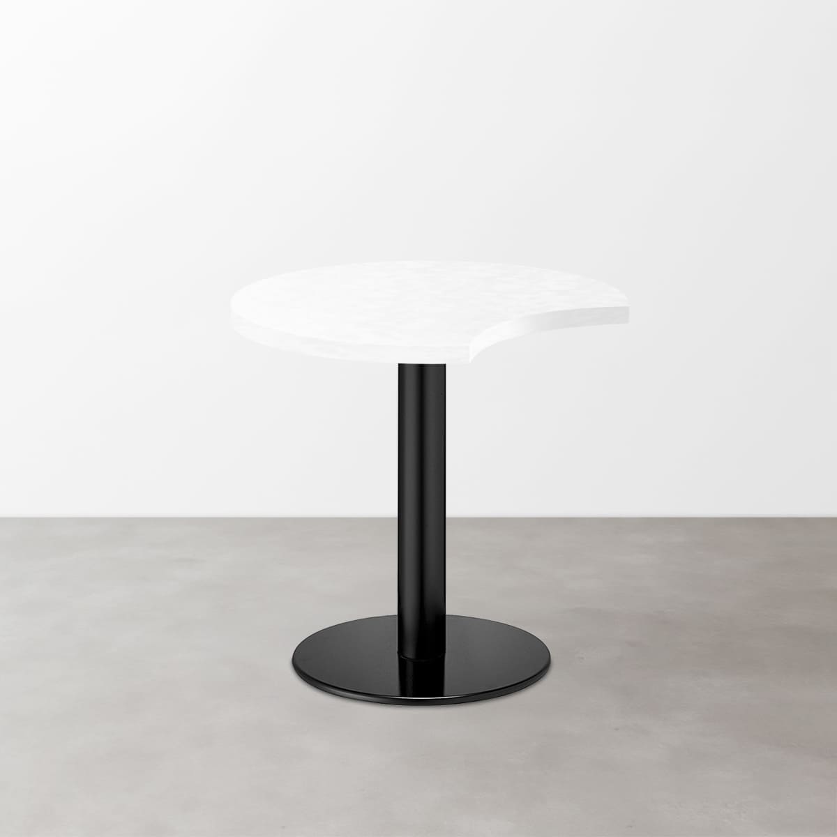 鏡面 スナックテーブル（三日月天板・φ600）ホワイトセラミック 丸形ベース脚セット-画像1