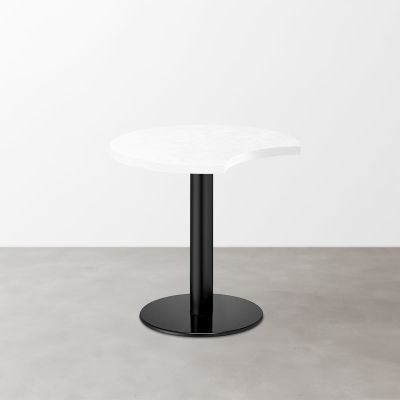 鏡面 スナックテーブル（三日月天板・φ600）ホワイトセラミック 丸形ベース脚セット