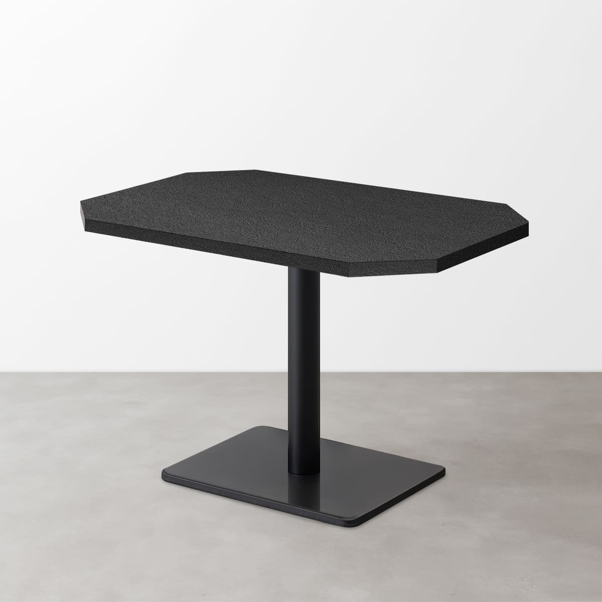 スナックテーブル（角落し天板・D500）ブラック レザー調 光沢 長方形ベース脚セット-画像1