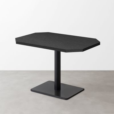 スナックテーブル（角落し天板・D500）ブラック レザー調 光沢 長方形ベース脚セット