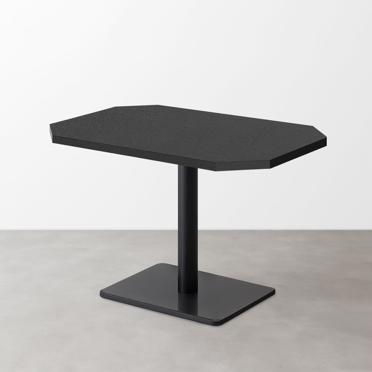 スナックテーブル（角落し天板・D500）ブラック レザー調 つや消し 長方形ベース脚セット-画像1